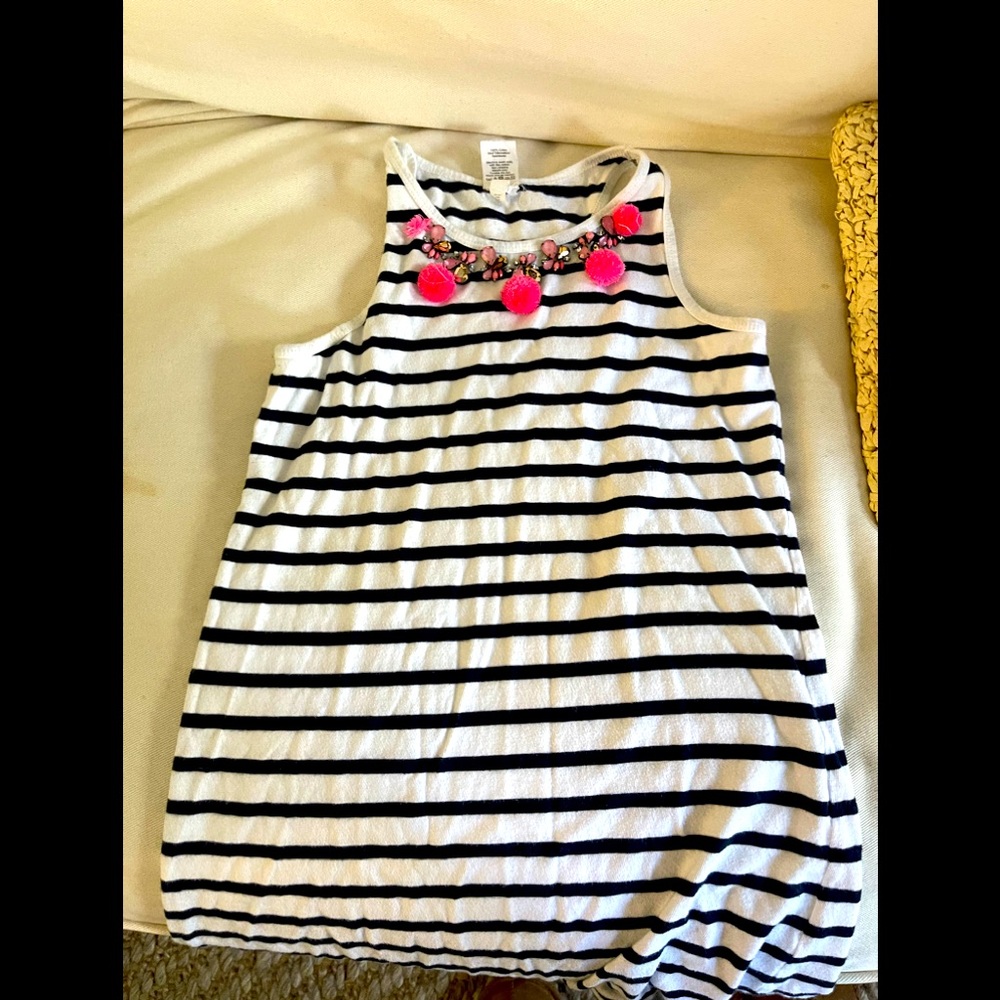 Crewcuts cotton dress with Pom Pom and jewel neck